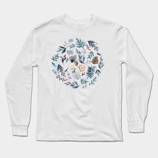 Watercolor flower with little bird Long Sleeve T-Shirt